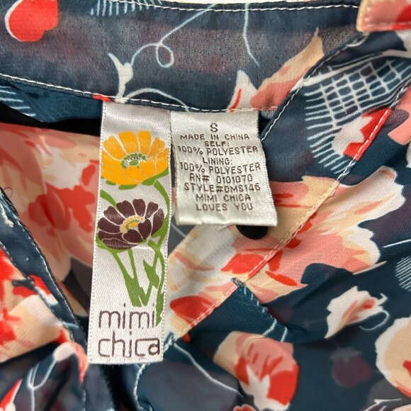 VGUC Mimi Chica Floral Mini Dress Short Sleeves Elastic Waist Vintage Look Small - Picture 3 of 14